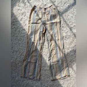 Pink Rose Yellow Linen Pants, Size Small